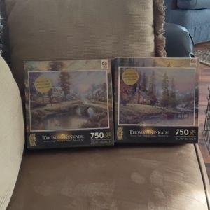 Set of 2 Brand New Thomas Kincade Metallic puzzles